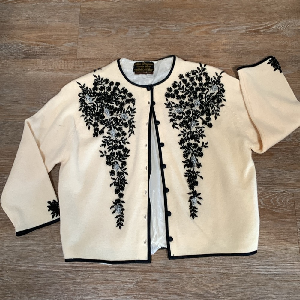 Vintage 1960’s Cashmere Beaded Cardigan Sweater - Nine Dragons Sweater House